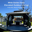 PURPLE LEAF Modern Gazebo Grey Hardtop Galvanized Steel Double Roof White Aluminum Poles with Curtains and Netting