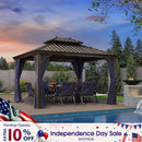PURPLE LEAF Outdoor Hardtop Gazebo for Patio Bronze Aluminum Frame Pavilion with Navy-Blue Curtain