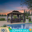 PURPLE LEAF Outdoor Hardtop Gazebo for Patio Bronze Aluminum Frame Pavilion with Navy-Blue Curtain and String Lights-milky