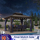 PURPLE LEAF Outdoor Hardtop Gazebo for Patio Bronze Aluminum Frame Pavilion with Navy-Blue Curtain and String Lights-clear