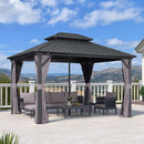 PURPLE LEAF Grey Hardtop Gazebo with Heavy Duty Galvanized Steel Double Roof with Reinforcement Support Rod