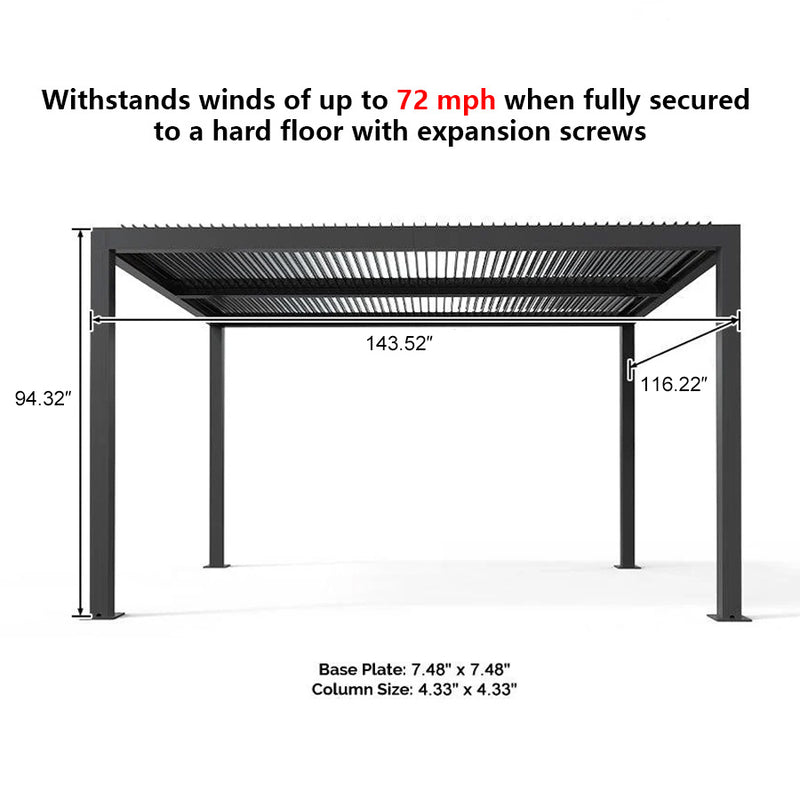 PURPLE LEAF Louvered Pergola Outdoor Aluminum Pergola with Adjustable Roof for Deck Backyard Garden Hardtop Gazebo