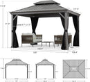 PURPLE LEAF Patio Gazebo for Pool Light Grey Hardtop Galvanized Steel Roof with Reinforcement Support Rod