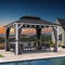 PURPLE LEAF Patio Hardtop Gazebo for Outdoor Grey Galvanized Steel Double Roof White Aluminum Poles with Curtains and String Lights-clear