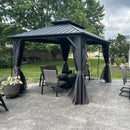 PURPLE LEAF Grey Hardtop Gazebo with Heavy Duty Galvanized Steel Double Roof with Netting and Curtains