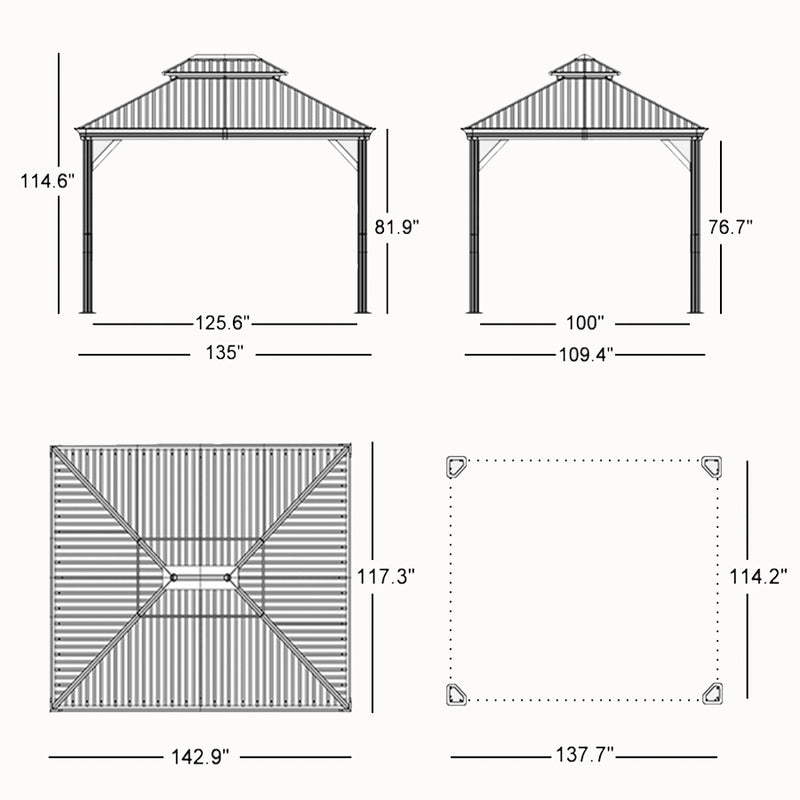 PURPLE LEAF Patio Gazebo for Backyard Grey Hardtop Galvanized Steel Roof Awning String Lights-milky