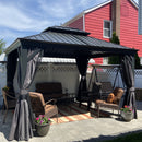 PURPLE LEAF Patio Gazebo for Backyard Grey Hardtop Galvanized Steel Roof Awning with Upgrade Curtain