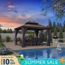 PURPLE LEAF Outdoor Hardtop Gazebo for Patio Bronze Aluminum Frame Pavilion with Navy-Blue Curtain and Reinforced Support Rods