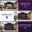 PURPLE LEAF Metal Gazebo Double Roof Wood Grain Aluminum Frame with Curtains and Netting