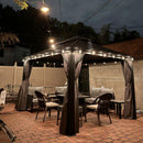 PURPLE LEAF Patio Gazebo for Backyard Grey Hardtop Galvanized Steel Roof Awning with String Lights-clear