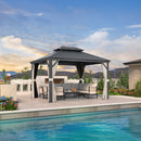 PURPLE LEAF Outdoor Hardtop Gazebo for Patio Grey Aluminum Frame Pavilion with Khaki curtains
