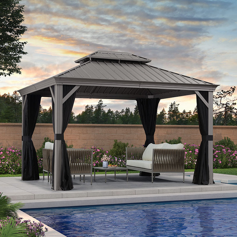 PURPLE LEAF Patio Gazebo for Backyard | Hardtop Galvanized Steel Frame with Upgrade Curtain | Light Grey