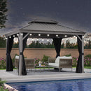 PURPLE LEAF Patio Gazebo for Pool Light Grey Hardtop Galvanized Steel Roof with String Lights-milky