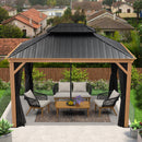 PURPLE LEAF Hardtop Gazebo for Patio Wood Grain Aluminum Frame Awning with Reinforcement Support Rod