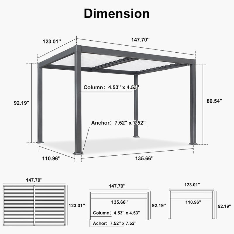 PURPLE LEAF Louvered Pergola with Milky String Lights Patio Aluminum Pergola with Independent Adjustable Rainproof Roof With Milky Lights