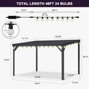 PURPLE LEAF  Outdoor Wall Mounted Hardtop Gazebo Metal Roof Patio Cover with Drainage System Outdoor Living Shelter for Backyard Lounge with Lights-clear