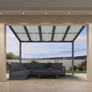 PURPLE LEAF Wall Mounted Gazebo with Gray Polycarbonate Roof Aluminum Frame Patio Cover with Retractable Pleated Shades for Porch