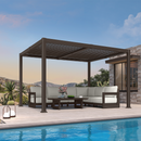 PURPLE LEAF Caesar Solar Louvered Pergola with LED Strip Lights and Control Panel Aluminum Outdoor Pergola with Adjustable Roof for Patio Deck Garden Yard Bronze