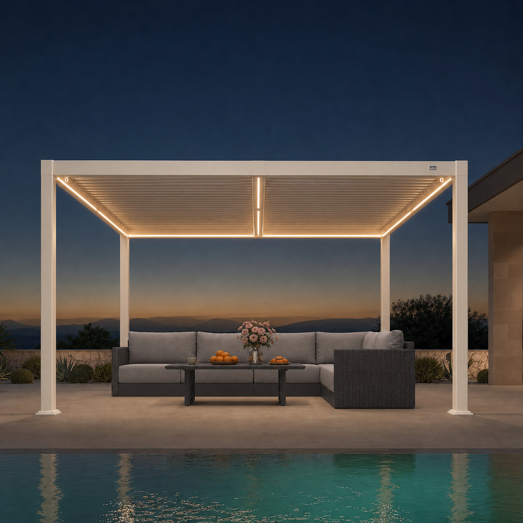 タロウガーデン  PURPLE LEAF Caesar LED Louvered Pergola with Integrated Solar Strip Li