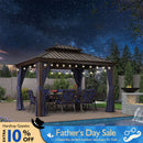 PURPLE LEAF Outdoor Hardtop Gazebo for Patio Bronze Aluminum Frame Pavilion with Navy-Blue Curtain and String Lights-clear