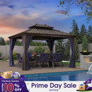 PURPLE LEAF Outdoor Hardtop Gazebo for Patio Bronze Aluminum Frame Pavilion with Navy-Blue Curtain