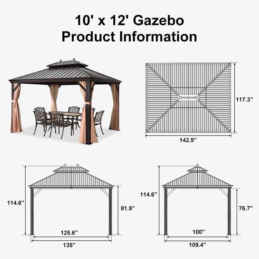 ロンゴ 「パティオ ガーデン1 Hardtop Gazebo, Double Roof & String Lights | Bronze Frame