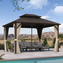 PURPLE LEAF  Outdoor Hardtop Gazebo Bronze Aluminum Frame Galvanized Steel Double Roof for Patio Pool with Reinforcement Support Rod