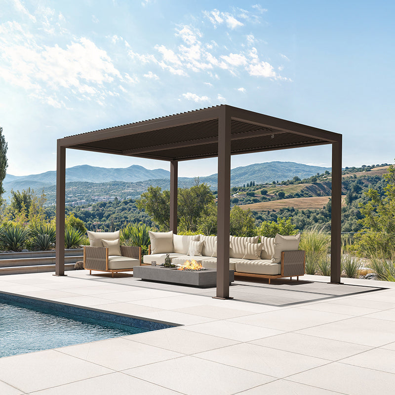 PURPLE LEAF Athena Outdoor Louvered Pergola Adjustable Metal Roof Bronze Hardtop Gazebo Patio Pavilion