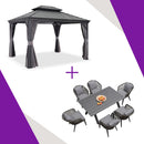 【Outdoor Idea】PURPLE LEAF Patio Gazebo with Aluminum Frame Grey Dining Sets-Bundle Set