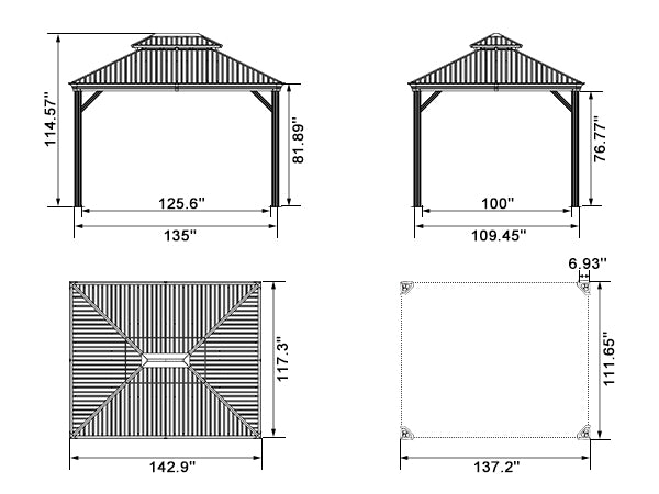 Outdoor Hardtop Gazebo String Lights | Galvanized Steel roof