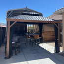 PURPLE LEAF Hardtop Gazebo for Patio Wood Grain Galvanized Steel Frame Awning with Netting