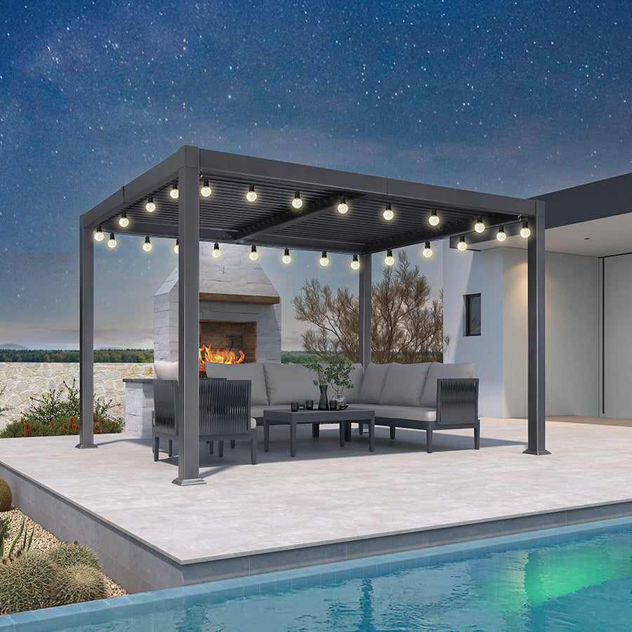 Caesar Louvered Pergola String Lights Patio Aluminum Pergola Independent Adjustable Rainproof Roof Hardtop Pergola Outdoor Deck Garden Yard