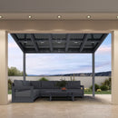 PURPLE LEAF Wall Mounted Gazebo with Gray Polycarbonate Roof Aluminum Frame Patio Cover with Retractable Pleated Shades for Porch