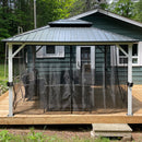 PURPLE LEAF Modern Gazebo Grey Hardtop Galvanized Steel Double Roof White Aluminum Poles with Curtains and Netting with Lights-clear