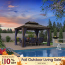 PURPLE LEAF Outdoor Hardtop Gazebo for Patio Bronze Aluminum Frame Pavilion with Navy-Blue Curtain