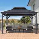 PURPLE LEAF Patio Gazebo for Backyard Grey Hardtop Galvanized Steel Roof Awning（not include curtains）