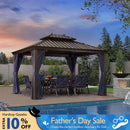 PURPLE LEAF Outdoor Hardtop Gazebo for Patio Bronze Aluminum Frame Pavilion with Navy-Blue Curtain