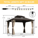 PURPLE LEAF  Outdoor Hardtop Gazebo Bronze Metal Frame Galvanized Steel Double Roof with Lights-milky