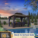 PURPLE LEAF Outdoor Hardtop Gazebo for Patio Bronze Aluminum Frame Pavilion with Navy-Blue Curtain