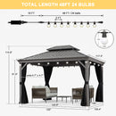 PURPLE LEAF Patio Gazebo for Pool Light Grey Hardtop Galvanized Steel Roof with String Lights-milky