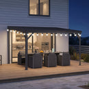 PURPLE LEAF  Outdoor Wall Mounted Hardtop Gazebo Metal Roof Patio Cover with Drainage System Outdoor Living Shelter for Backyard Lounge with Lights-milky