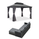 PURPLE LEAF Patio Gazebo with Aluminum Frame Grey Dining Sets-Bundle Set