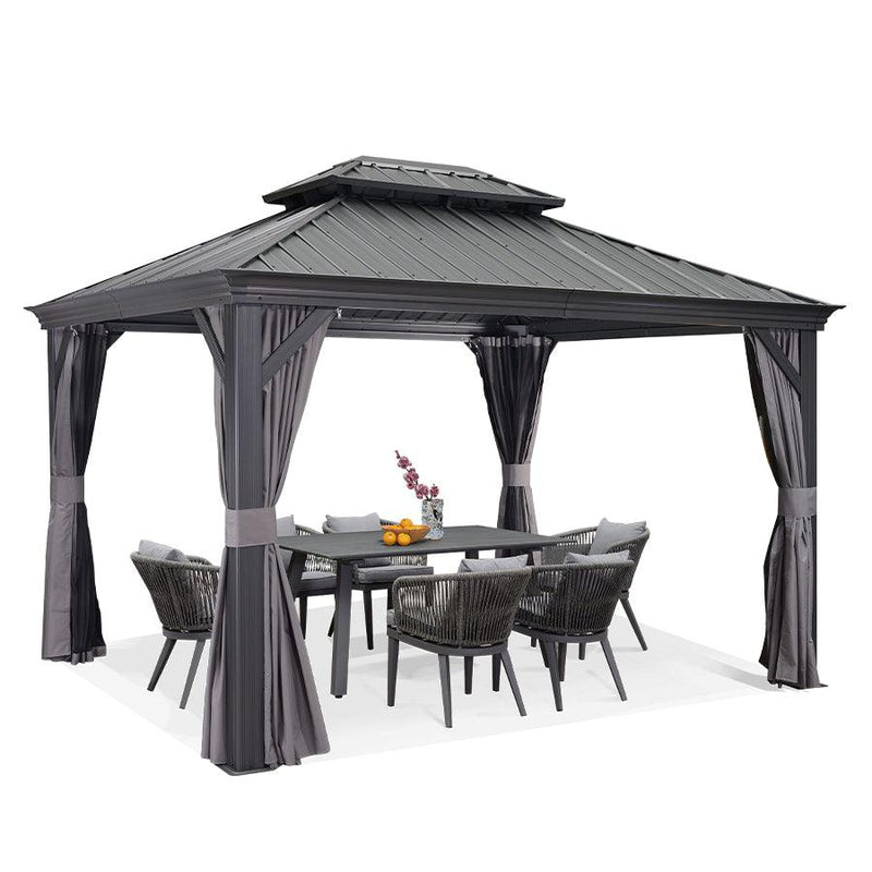 【Outdoor Idea】PURPLE LEAF Patio Gazebo with Aluminum Frame Grey Dining Sets-Bundle Set - Purple Leaf Garden