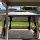 PURPLE LEAF Deck Gazebo Champagne Hardtop Metal Frame Double Roof with Curtains and Netting with Lights-milky