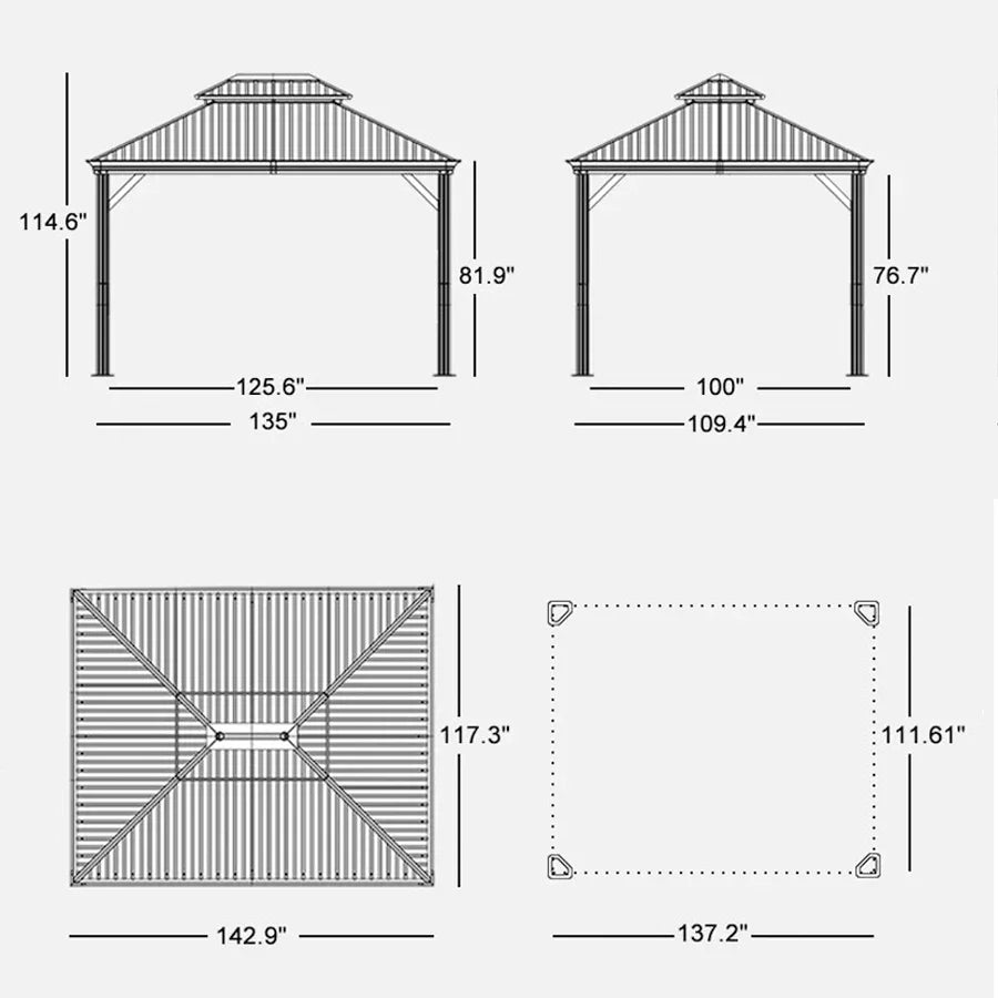 PURPLE LEAF Patio Gazebo for Backyard Grey Hardtop Galvanized Steel Ro
