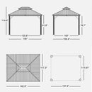 PURPLE LEAF Patio Gazebo for Backyard Grey Hardtop Galvanized Steel Roof Awning String Lights-milky