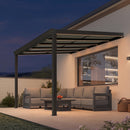 PURPLE LEAF Wall Mounted Gazebo with Gray Polycarbonate Roof Aluminum Frame Patio Cover with Retractable Pleated Shades and LED Strip Light