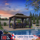 PURPLE LEAF Outdoor Hardtop Gazebo for Patio Bronze Aluminum Frame Pavilion with Navy-Blue Curtain and Reinforced Support Rods