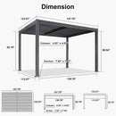 PURPLE LEAF Solar Louvered Pergola with LED Strip Lights and Control Panel Aluminum Outdoor Pergola with Adjustable Roof for Patio Deck Garden Yard Gray