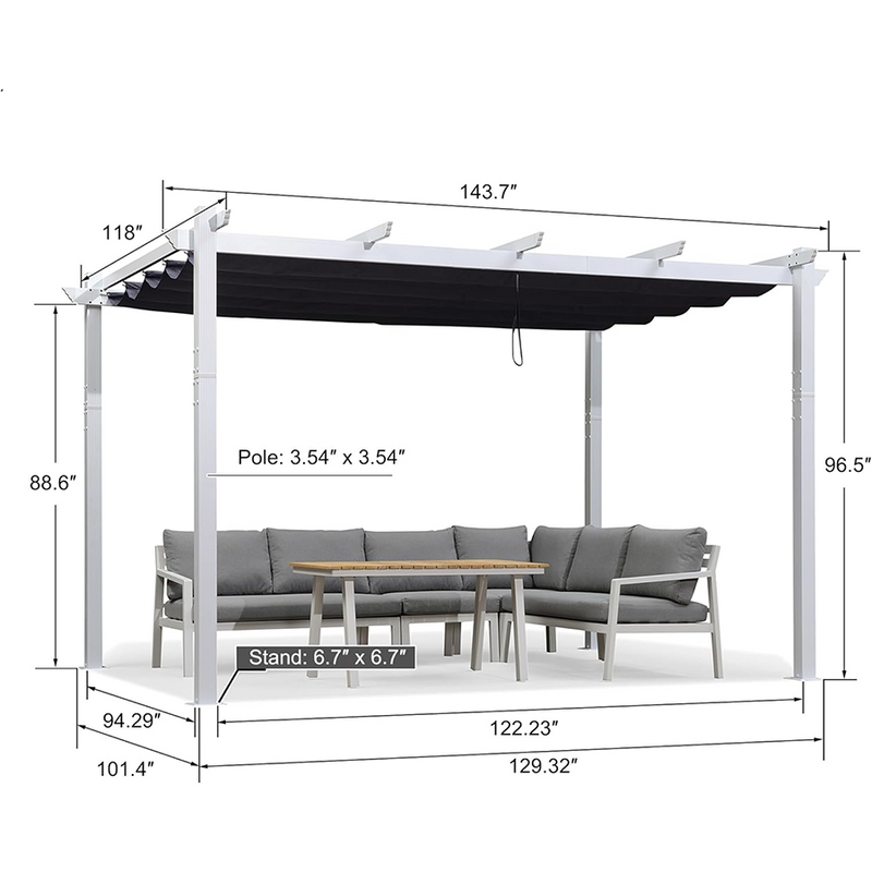 PURPLE LEAF Outdoor Retractable Pergola with Sun Shade Canopy Cover White Patio Metal Shelter for Garden Pavilion Grill Gazebo Grape Trellis Pergola